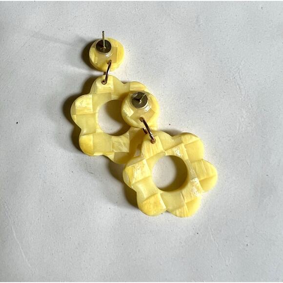 Statement Earrings Polymer Clay Earrings Handcrafted Retro Yellow Checkered - Picture 5 of 6